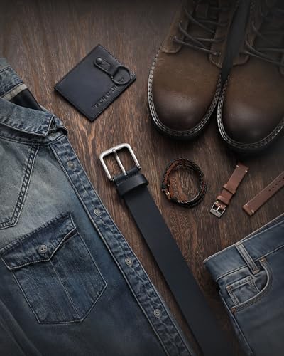 Image of CHAOREN Mens Belts Casual for Jeans - Full-Grain Leather, Durable Cowhide | Solid Buckle, Classic Style, Handmade, Daily Wear, Gift Box