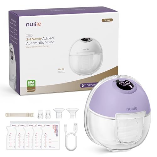 Nuliie Milchpumpe Elektrisch tragbare S32, Elektrische milchpumpe freihändig 4 Modi 9 Stufen mit 18/21/24 mm komfortabler Flansch, Privat, mit Ersatzzubehör im Lieferumfang (1 Pack, Violet)