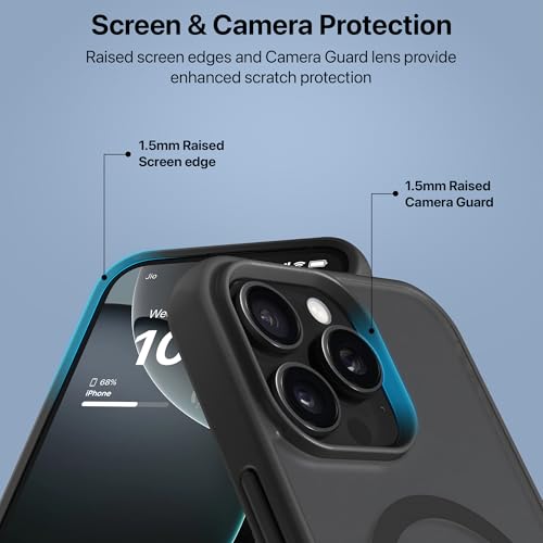 Image of Vaku Luxos Zennix Magpro Back Cover Case for iPhone 16 Pro Max Scratch Resistant Camera Screen Protector TPU Shockproof with Stand Holder Mag-Safe Wireless Charging- Black