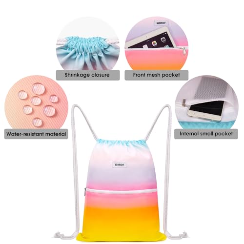 Image of WANDF Drawstring Backpack, Gym Sackpack for Sports (Rain bow) | Water-Resistant, Shopping, Yoga, Travel, Beach, Daily Carry