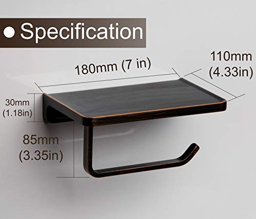 Foto de Linkaa Brone - Soporte de papel higiénico con estante de bronce aceitado, soporte de pared para decoración de baño, soporte para teléfono, accesorios de baño Linkaa estante de almacenamiento para (imagen 3)