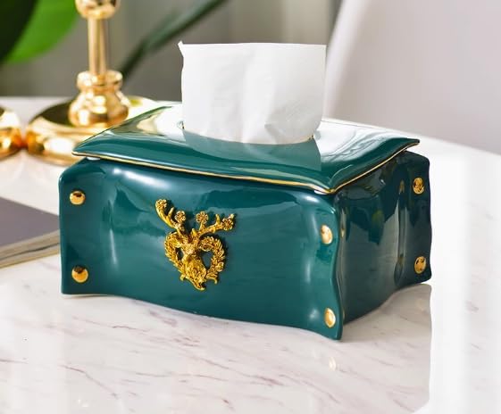 Ceramiczne pudełko na chusteczki – nowoczesne prostokątne etui do przechowywania chusteczek do domu, biura, salonu i sypialni, stylowa dekoracyjna osłona na dozownik chusteczek na biurko