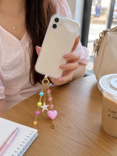 Image of Handmade Beaded Phone Charm Strap for Women & Girls | Aesthetic Mobile Charm | Pearl & Crystal Bead Wrist Strap | Cute Phone Bag Accessory | Korean Style