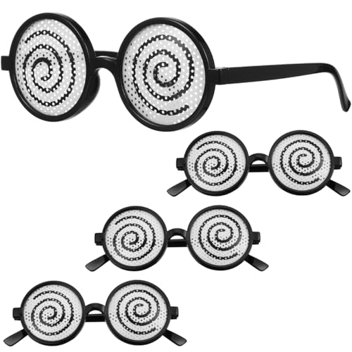 PLAFOPE 4 Pcs Round Frame Funny Dizzy Shaking Party Glasses Nerd Dress-up Costume Glasses Creative Eyeglasses Prom Eyeglasses Fun Glasses Creative Glasses Miss Clothing Goggles, 13.50X5.50X1.00CM