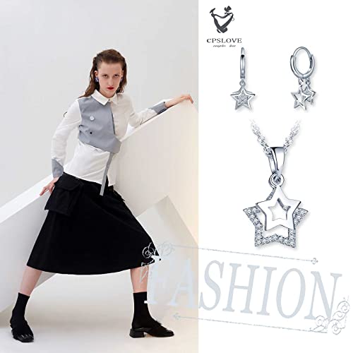 Pendientes estrella de plata 925 con circonitas y collar elegante de lujo 3