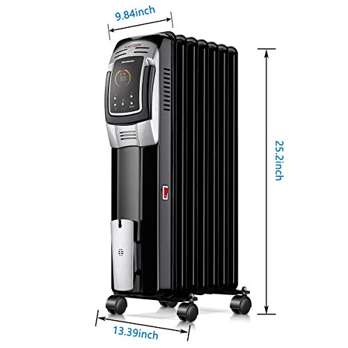 Homeleader 1500W Oil Heater, Full Room Space Heater with LED Display Screen, 24-Hour Timer and Remote Control, Electric Oil Filled Radiator Heater, Black