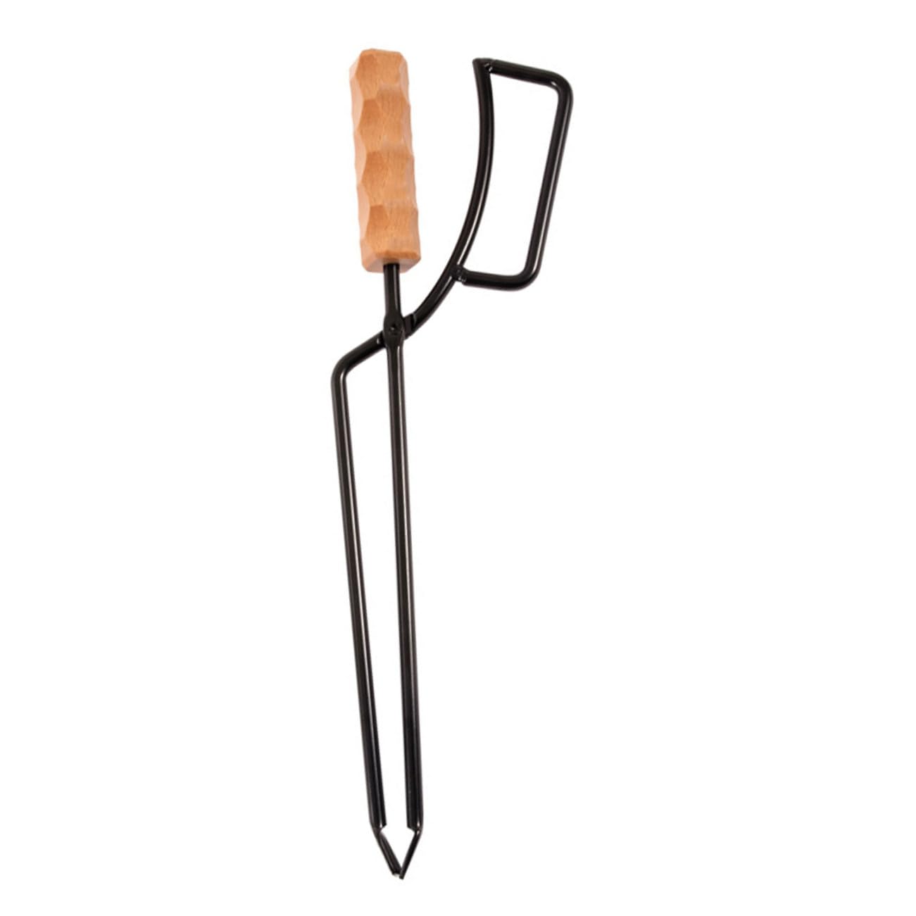 Pinza per Carbone da Barbecue da Campeggio Manico in Legno | Ferro e Legno, Alta Durezza e Spessore Maggiorato, per Spiagge e Camini