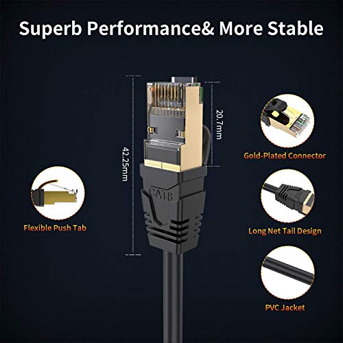 Image of CableCreation Cat 8 Ethernet Cable, Network RJ45 LAN Cable Heavy Duty High Speed 40Gbps 2000Mhz Patch Cord Weatherproof S /FTP UV Resistant for Computer,Router,Gaming,PS3 /PS4,Modem,5ft,Balck