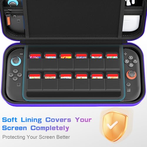 Image of daydayup Switch Carrying Case Compatible with Nintendo Switch 2, with 24 Games Cartridges Protective Hard Shell Travel Carrying Pouch DS Case Purple