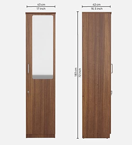 Image of COUCH CULTURE Monte Engineered Wood Wardrobe | Almirah for Clothes with 1 Door with Mirror |Wardrobe Organizer | Multipurpose Almirah for Bedroom | 1 Year Warranty - Leon Teak