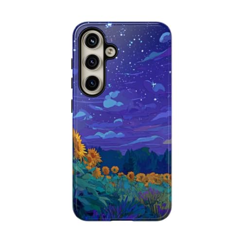 Coque Samsung S24 Champ de tournesols nuit étoilée rigide brillante
