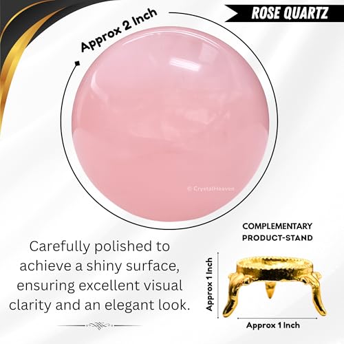 Image of Certified Rose Quartz Crystal Ball for Meditation | Premium Crystal Vastu Items for Home and Feng Shui Items for Good Luck - Pooja Supplies and Spiritual Practices (2 inch Inch)
