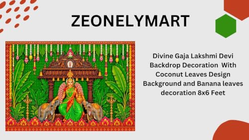 Image of varalakshmi Pooja Backdrop | Lakshmi Devi Backdrop Decoration with Coconut Leaves Design Background and Banana Leaves Decoration 6x8 Feet | varalakshmi Backdrop