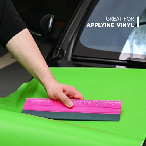 Image of FOSHIO Professional Squeegee for Vinyl, Decals, Sticker Paper, Wallpaper, Window Film, Craft, Suede Felt Squeegee Smoothing Tool with Ruler, Pink (10 inches)