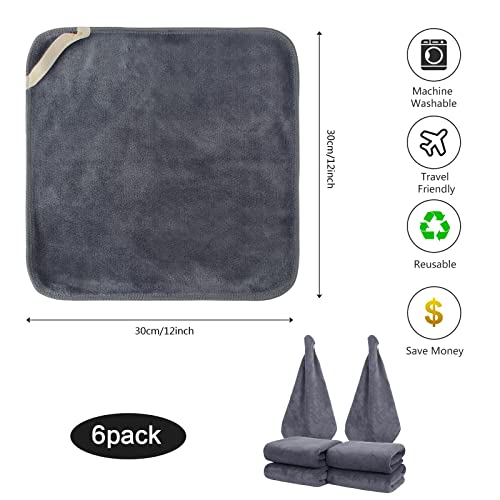 SINLAND Microfiber Facial Cloths Fast Drying Washcloth 12inch x 12inch Grey 6 pack …