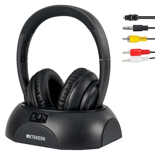Retekess TA006 Casque sans Fil TV, Casque Audio sans Fil pour TV, Portée de 30 m, Capacité de Batterie de 8 Heures, Casque Stéréo 3,5 mm, Entrée RCA,...
