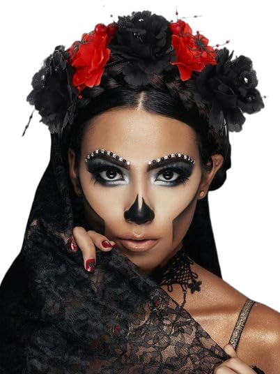 Fashband Halloween Headband Light up Flower Headbands Skull Hair Band Day of the Dead Hair Accessories for Women