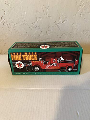 TEXACO 1929 MACK FIRE TRUCK COLLECTOR SERIES DIE CAST METAL BANK INCLUDES FIRE CHIF HAT AND DALMATIAN