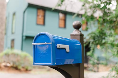 Image of Architectural Mailboxes Chadwick Post Mount Mailbox, Blue, Medium | Galvanized steel build for outside with weather-resistant build and rust-resistant powder-coat finish. USPS approved.