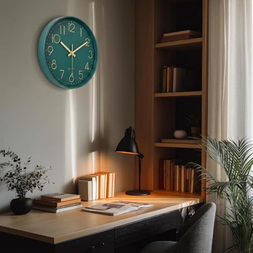 Image of STAR WORK Premium Wall Clock 10 inch Inch Silent Non-Ticking Quartz Movement | Easy to Read 3D Numbers | Modern Analog Clock for Home Decor, Living Room, Bedroom, Office (Green Gold, 10-Inch (25Cm)