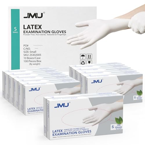 Image of JMU Latex Gloves, 5 Mil Thick Disposable Powder-Free Medical Exam Gloves | Non-Sterile Gloves, XS /S /M /L /XL, 100 Count /1000 Count