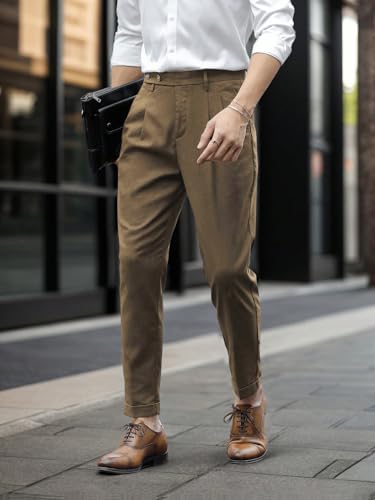 SweatyRocks Men's High Waist Fold Pleated Crop Suit Pants Work Office Business Long Trousers with Pockets4