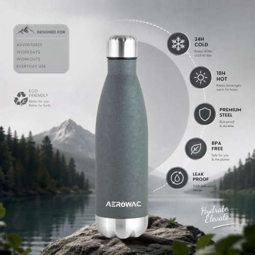 Image of 304 Stainless Steel Viva Insulated Flask 500ml | Hot & Cold 24 Hours | Double Wall, Leak Proof, BPA-Free, Lightweight Bottle | Ideal for Office, Gym, School and Travel (Dark Grey, Pack of 1)
