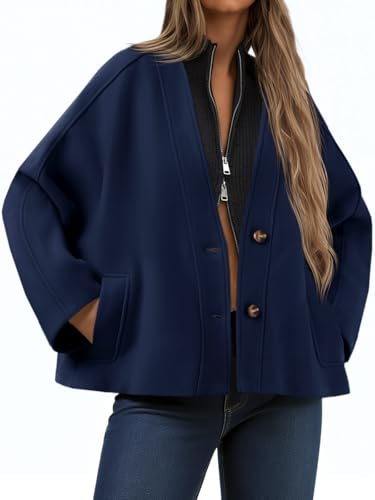 Image of Yousify Womens Cropped Wool Blend Pea Coat Casual V Neck Button Down Short Jackets Fall Shackts with Pockets