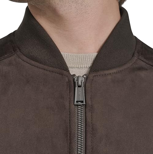 Image of Cole Haan Men's Rib Knit Collar Fully Lined Faux Suede Jacket