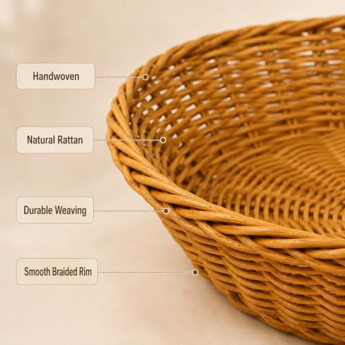 Image of Round Roti Basket Set of 6 |Bread Basket |Woven Plastic Serving Baskets for Snacks, Chapati, Bakery Items & More | Durable & Easy-to-Clean for Home, Cafe & Restaurant Use, Brown