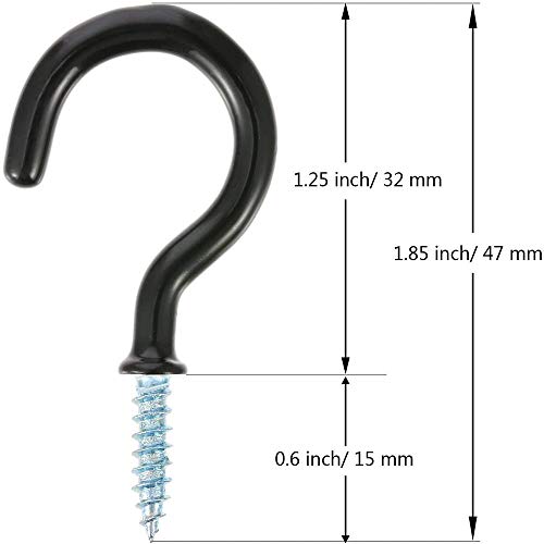 Hooks for Hanging - 100 Pack 1-1/4 Inch Black Cup Hooks with Vinyl Coated Steel, Heavy Duty Screw-in Hooks for Wall & Ceiling (Indoor/Outdoor) by SuperLi - Used condition - Image 3