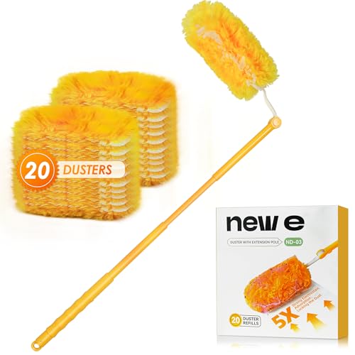 NEWE Kit Plumero Atrapapolvo para Swiffer, 20 Duster y 1 Mango Telescopico Extensible, Kit de Limpieza de 360 Grados los Muebles de la Estantería de Persianas