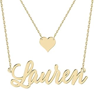 JOELLE JEWELRY Personalised Sterling Silver Name Necklace with Heart 18K Gold Plated Custom Script Nameplate Pendant Jewellry Birthday Christmas Valentines Gift for Women Girl Bridesmaid