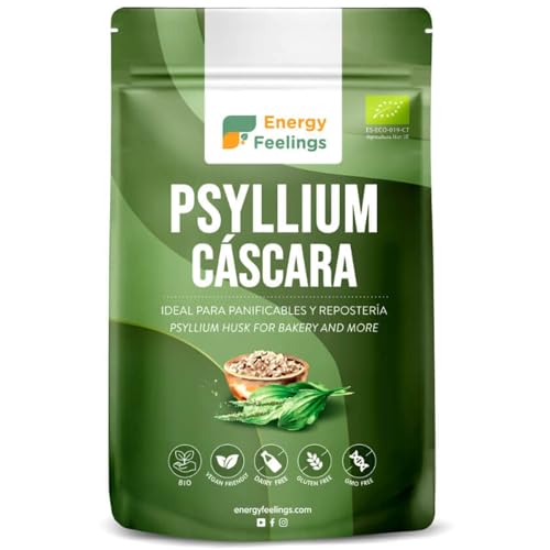 Energy Feelings Cáscara de Psyllium Husk 200g, Alto Contenido en Fibra para Estreñimiento, Sin Gluten y Sin Lactosa, Organic Psyllium, Prebiótico, Enriquece la Microbiota Intestinal