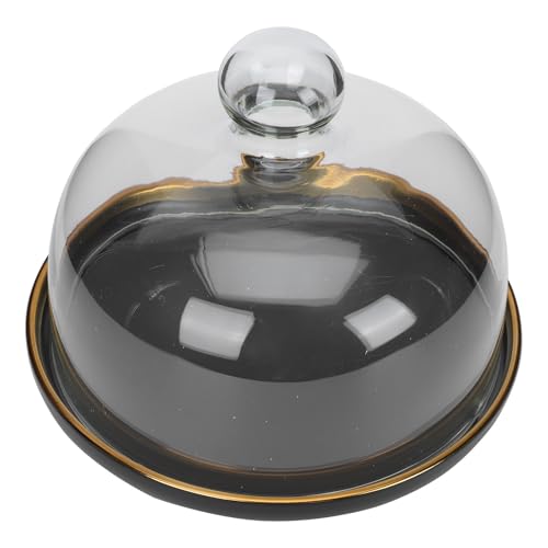 Plateau à dessert noir 18 cm anti-mouches avec couvercle en verre
