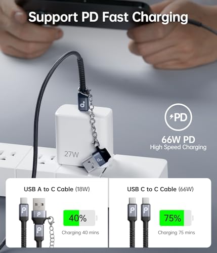 Image of USB C Cable 10FT, USBA to USBC Cable, USBC to C Cable, 2Pack Type C Fast Charging Cables Nylon Braided Cable for iPhone 17 /16 /15 /Pro /Plus /Pro Max /Samsung /LG, with USB C Female to USB A Male Adapter
