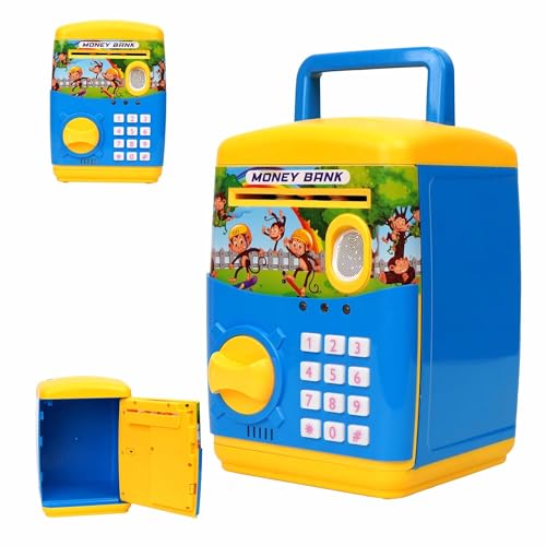 Image of High Trusted Kids Modern Money Safe ATM Machine, Finger Print Smart Sensor ATM Savings Money Bank with Electronic Lock (Blue)