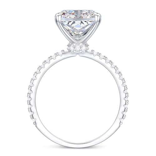 14K Gold Moissanite Engagement Rings, 4CT Elongated Cushion Cut Moissanite Rings, Classic 4-Prong White Gold Moissanite Engagement Rings for Women3