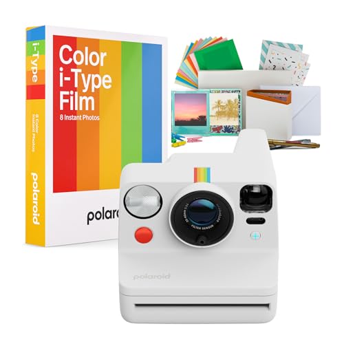 Polaroid Cámara instantánea Now Plus, generación 3 con sistema de enfoque automático de dos lentes y modo manual (blanco) con kit de película Polaroid y película instantánea a color para cámaras