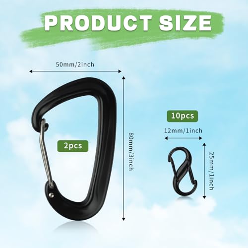 12 Stück Ultraleichtes Schwarz-Aluminium-S Form-Doppelkarabiner, 12KN, Mit Schnellverschluss für Draußen, Bergsteiger und Campen