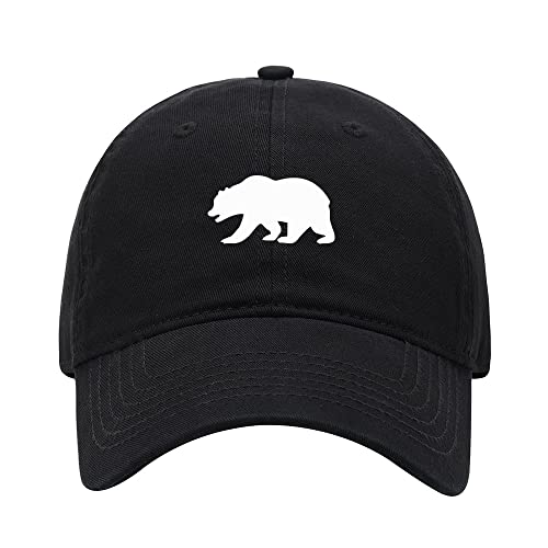 L8502-LXYB Men's Baseball Caps Bear California Printed Washed Cotton Dad Hat Baseball Caps (Black,7 5/8)