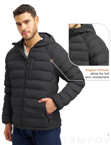 Image of TBMPOY Men's Puffer Jacket Lightweight Hooded Winter Warm Water-Resistant Coat for Ski Casual Travel