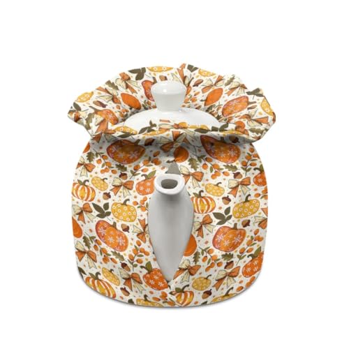 Image of Fall Teapot Dust Cover Bow Print Tea Cosy for Teapots Keep Warm Insulated Tea Kettle Dust Cover for Party Home Decoration