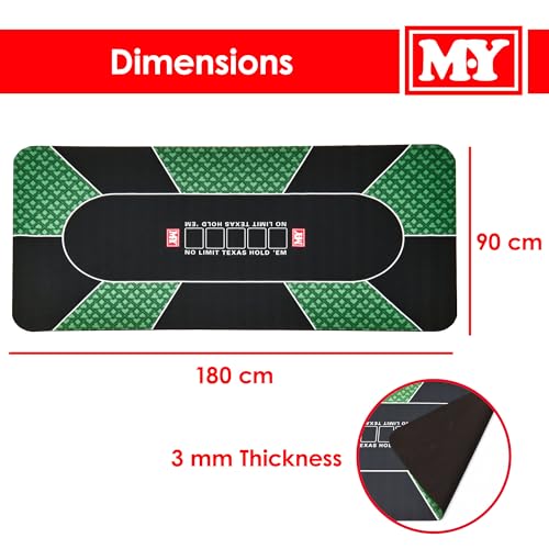 M.Y Professional Poker Mat 180cm x 90cm, Black, 180 x 90 cm - Image 4