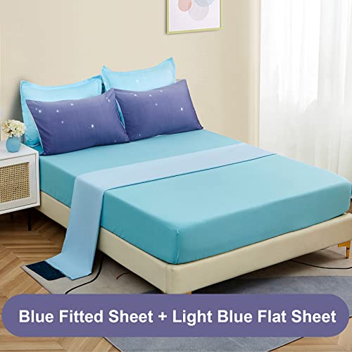 Image of Dinjoy Girls Comforter Set Twin Size 6 Pieces Bed in A Bag Colorful Ombre Blue Purple Rainbow Bedding Set for Kids Teen (1 Comforter, 1 Flat Sheet, 1 Fitted Sheet, 1 Pillow sham, 2 Pillowcases)
