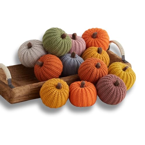 Image of Set of 12 Small 3 inch Knit Pumpkins (Small Knit Assorted 12)