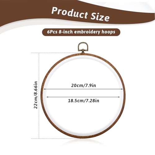 6 Pack 8 Inch Embroidery Hoops Circle Display Frame Kits Round Imitated Wood Cross Stitch Hoop Rings for DIY Craft Sewing Ornaments Decoration - Image 3