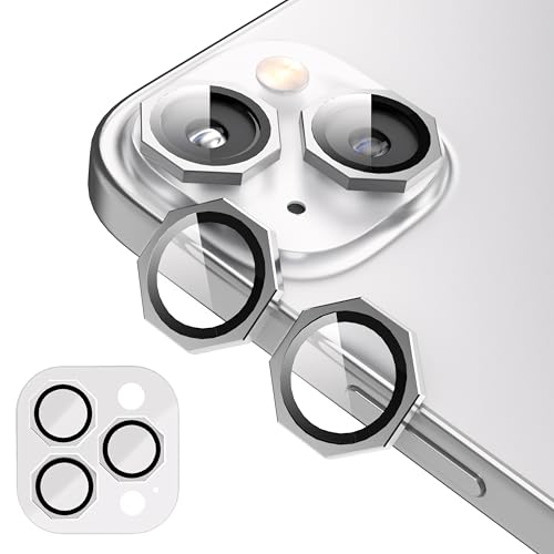 Image of GadgetBite Snaptra Octagon Lens Protector Compatible With iPhone 14 & iPhone 14 Plus - 9H Tempered Glass Camera Cover with Metal Ring, Scratch-Resistant,Camera Lens Protection - Silver