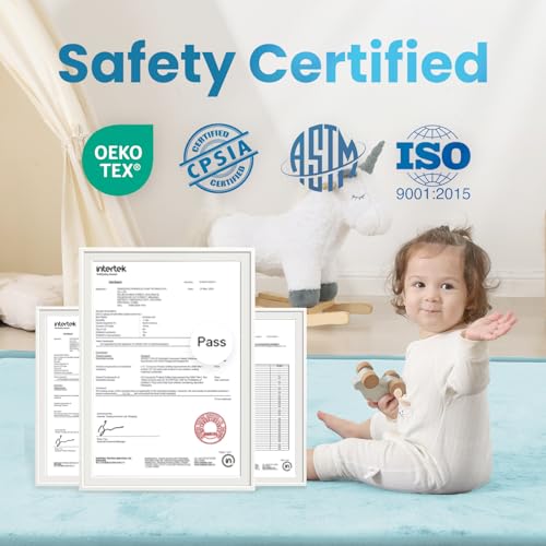 Image of 1.3 inch Thick Baby Play Mat for Floor Playpen, 50x50 Foam Tummy Time Mat, Padded Support Soft Plush Nursery Rug for Infant Kids Toddler Crawling Kick Activity (Ice Blue)