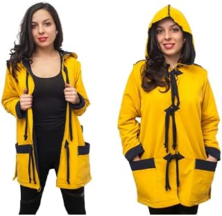 Womens Yellow Jacket, Cotton Jacket Pockets, Hooded Womens Jacket, Womens Sporty Coat, Yellow Oversize Coat, Loose Sweatshirt, Fall Jacket